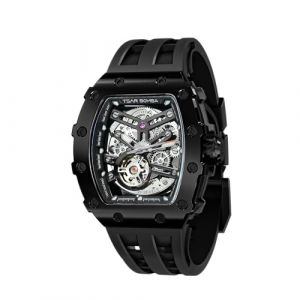 TSAR BOMBA Montre Homme Automatique Montre de Luxe Etanche 50M Tonneau Squelette Marque Rectangulaire Plongee Sport Militaire Montres Cadeau Homme Mouvement Japonais Miroir Saphir (TSAR BOMBA OFFICIAL STORE, neuf)