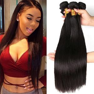 Straight Human Hair Bundles Meche Tissage Bresilien Lisse Court Tissage Naturel Cheveux Humain Naturelle Tissage Bresilien En Lot Couleur Noire Naturelle Total 300g 10 10 10 Pouce (beiyuan hair product, neuf)