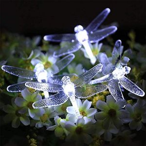Guirlande lumineuse solaire d'extérieur étanche en forme de libellule - 6,5 m - 30 LED - 2 modes - Pour jardin, terrasse, jardin, allée, arbre - Pour décoration de Noël ou de mariage (blanc froid) (Sciencey, neuf)