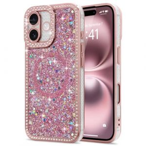 Lafunda Coque Compatible avec iPhone 16 Paillette Cristal Antichoc Étui avec Brillante Diamont pour Femmes et Filles Coque de Protection pour iPhone 16 Rose (ukyisizan, neuf)