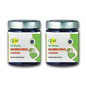 Cerises Vertes Originales au Marasquin Ved Gourmet - Cerise Italienne pour Cocktails à l'Ancienne - Cocktail Vegan, Cerises Bourbon au Sirop Naturel pour Garniture Cocktail (600 g (paquet de 2)) (Vedhealthcare, neuf)