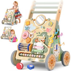 Chariot de Marche en Bois pour B&eacute;b&eacute;, Centre d'Activit&eacute;s Multiples Montessori, Trotteur B&eacute;b&eacute; Hauteur et Vitesse R&eacute;glables, pour Fille et Gar&ccedil;on de 6 Mois &agrave; 2 Ans, Cadeau pour Anniversaire et No&euml;l (Whause, neuf)