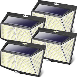 LOTMOS [Lot de 4] 308LED Lampe Solaire Exterieur, Lumiere Solaire Exterieur avec Detecteur de Mouvement 3 Modes Eclairage Exterieur Solaire Spot Projecteur Sans Fil pour Jardin,Terrasse,Garage (Lotmos-EU, neuf)