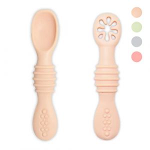 VegMai® PreCuillères pour bébés. Cuillères BLW d'apprentissage, étape 1 + étape 2. Recommandées par les nutritionnistes et les experts BLW. Couverts en silicone antibactérien et ergonomiques.(SAUMON) (RELOS VM, neuf)