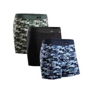 DANISH ENDURANCE Boxer Homme, Calecon Homme en Coton Ultra Doux avec ou sans Braguette, Lot de 3, Multicouleurs (1x Army, 1x Noir, 1x Camouflage), M (DANISH ENDURANCE FR, neuf)
