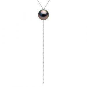 PEARLS & COLORS - Collier Cravate - Véritable Perle de Culture de Tahiti Ronde 12-13 mm - Qualité A+ - Disponible en Or Jaune & Or Blanc - Bijou Femme (LUXBRANDS GROUP, neuf)