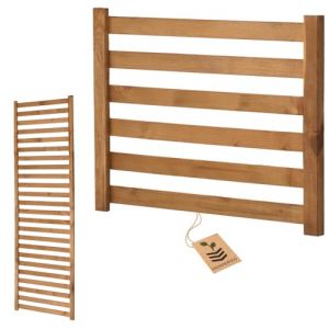 Jardini&egrave;re avec treillis et jardini&egrave;re en bois pour jardin, balcon, terrasse, plate-bande sur&eacute;lev&eacute;e avec insert de plantes en plastique de 18 l (horizontal, marron, treillis extra treillis 67 x 50 cm) (HOMERZO, neuf)