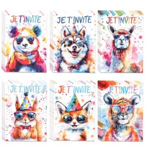 Swiftctrl 24PCS Carte Invitation Anniversaire Fille Garcon, Carte Invitation Anniversaire, Invitation Colorée pour Anniversaires d'Enfants, Animaux de la Jungle InvItation AnniversaIre Enfant (HanMeiYiLeng, neuf)