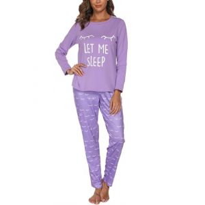 Reliwel Pyjama Femme Coton Ensembles de Pyjama Femme Hiver Chaud Haut Col Rond Manches Longues et Bas de Pyjama à Carreaux Vêtements de Nuit 2 Pièces Confortable Détente (Reliwel-FR, neuf)
