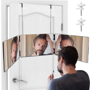 Lixiluxia Miroir 360°Coiffure Homme, Miroir 3 Faces Pliable avec Crochets réglables en Hauteur, pour Coiffure, Rasage, Maquillage pour Salle de Bain, Chambre à Coucher, Douche (sans LED) (ESCALANTECEDENTE,UNIPESSOAL LDA, neuf)