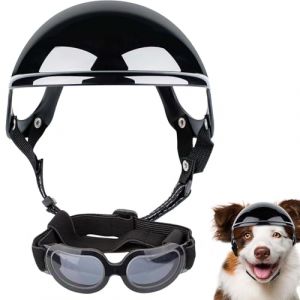 Lunettes pour Chien, Casque Sécurité réglable Respirant avecLunettes, Casque Moto pour Animaux, Lunettes AjustableCasque, Protection pour Chiens Petite et Moyenne Taille pour Moto (hualuoo, neuf)