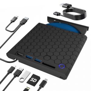Magesh Lecteur de CD DVD Externe pour Ordinateur Portable USB 3.0 et Type-C Lecteur de DVD Optique ROM Graveur de ROM pour Ordinateur Portable PC Mac OS MacBook Windows XP / 2003, Win 7/8 / 8.1/10 (wangyuchaoSHOP, neuf)