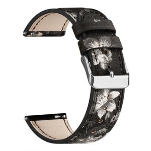 Oumida Cuir Bracelet pour 22mm 20mm 18mm Femme Homme, Bracelet de remplacement en Cuir &agrave; D&eacute;gagement Rapide pour Montre Intelligente Samsung Galaxy/Huawei/Fossil (Fleurs grises, 18mm) (PanShiYunDong, neuf)