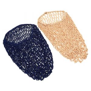 SMASOLO 2 pièces Bonnet de Nuit Maille Filet Protecteur de Cheveux Bonnet Crochet Long pour Dormir Lot Bleu Marine et Beige Extensible et Confortable (SEASOON, neuf)