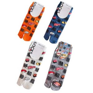 Lot de 4 paires de chaussettes japonaises en coton &agrave; bout fendu, style kimono, sandales, tabi, ninja, geta, geisha, pour hommes, A-17 (Fancy Pumpkin, neuf)