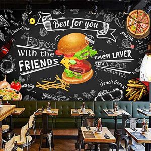 CQDSQN 3D Auto-adh&eacute;sif PVC Papier peint Burger fast food restaurant caf&eacute; boutique cuisine Peinture murale Pizza Restaurant Caf&eacute; Peinture murale Cheveux Clou Beaut&eacute; Th&egrave;me Moderne Photos (L)300x(H)210cm (hailiuhuashangmao, neuf)