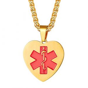 PROSTEEL Bijoux d'Identification M&eacute;dical Personnalis&eacute; Collier Pendentif Coeur Plaqu&eacute; Or avec Signe Star of Life Alerte SOS Aide Urgence Accessoire Tendance Dor&eacute; pour Patients (Prosteel Jewellery, neuf)
