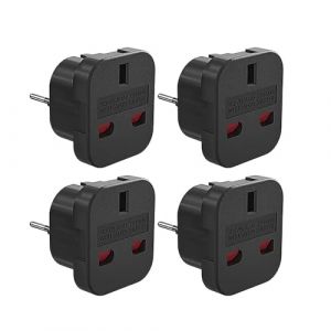 Fiotha Adaptateur Prise Anglaise vers France, 4 Pièces UK vers EU Adaptateur de Voyage, Adaptateur UK vers France, Adaptateur Prise Anglaise, pour l'Allemagne, l'Irlande, Les Pays-Bas, Pologne, Noir (DongGuanShi ChaoDaShangMao YouXianGongSi, neuf)