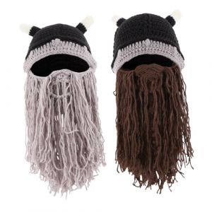 LIFKOME 2 Pièces Chapeau De Corne Viking Avec Barbe Décoration De Chapeau Viking En Maille Costume Viking De Corne Avec Barbe (Lmposing, neuf)