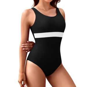 Vijamiy Maillot Bain Femme 1 Piece Sport Swimwear Push Up Rembourr&eacute; Maillot De Bain Dos Nu R&eacute;sistant au Chlore et Grand Teint Piscine de Plage(Noir et Blanc,M) (Reeton, neuf)