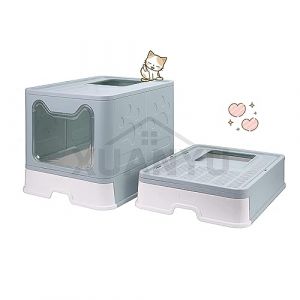 XUANYU Grande Bac à Litière pour Chat Fermée, Grande Maison de Toilette Chat Pliable avec Couvercle, Tiroir à Litière avec Pelle, WC pour Chats, Jusqu'à 7 kg/15 lbs (Bleu XL-51×41×38 cm) (XUASHW, neuf)