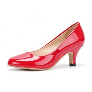 Femme Escarpins Talon Aiguille Hauteur 6 cm Chaussure Talon Confortable Sexy Escarpins Mariage Soirée Travail Rouge Verni-9 (KunshenGUK, neuf)