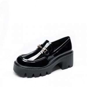DREAM PAIRS Mocassin Femme Confortables à Plateforme, Mocassins en Cuir à Enfiler, Chaussures Loafers Habillées pour Bureau et Quotidien,Size 43,Noir-Pat,DWUMLS2534 (dreampairsEU, neuf)