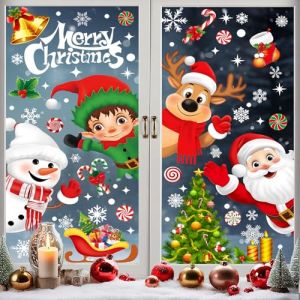 YIHELU Autocollant pour fen&ecirc;tre de No&euml;l Decoration Fenetre, Autocollants Fen&ecirc;tre Deco Noel avec Flocon de Neige P&egrave;re No&euml;l Wapiti pour DIY pour Vitre Vitrine Porte (YIHELU, neuf)