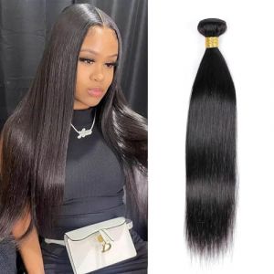 DaiMer 14 Inch Straight Human Hair Bundles 1 Bundles Human Hair Double Weft Weave Straight Hair Bundles 100% Unprocessed Brazilia Virgin Hair Human Bundles Hair Natural Black (deme hair, neuf)