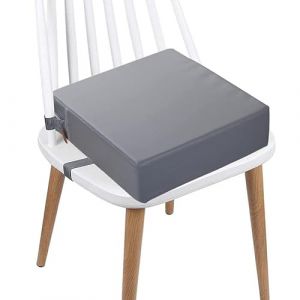 Rehausseur Chaise Enfant, Portabilité Lavable PU Coussin Rehausseur Chaise Enfant, Rehausseur Chaise Bebe avec 2 Boucle de Sécurité Antidérapant Coussin Rehausseur de Chaise Facile à Nettoyer (Gris) (HengRongSh-EU, neuf)