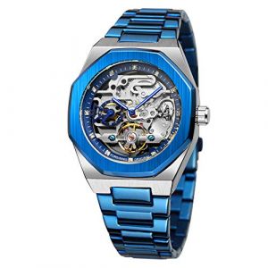 Tiong Montre Automatique Mécanique Automatique pour Homme Squelette Argent en Acier Inoxydable Noir Étanche Style Steampunk (Shenzhen Bo Si Ni Watch Co Ltd, neuf)