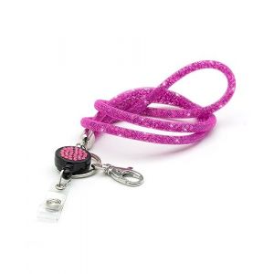 Rose Cordons Tour de Cou Lanière Rétractable strass scintillants avec clip en métal pivotant Carte d'Identité Lanyard Enrouleur Jojo Collier en Bling Cristal pour badge d'identité pour Porte Badge (CKB_LTD, neuf)