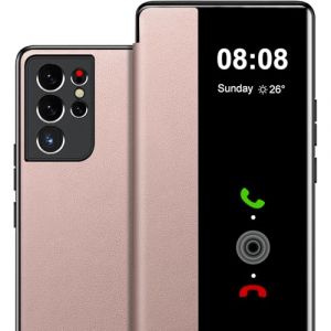 Coque pour Samsung S21 Ultra Etui à Rabat pour Samsung Galaxy S21 Ultra Coque Clapet S21 Ultra Protection Case Flip Folio Clear View Cover Mince 360 Full Body Antichoc Housse 5G/6.8" (Rose) (ZhuChuangYouSuJiaoZhiPinYouXianGongSi, neuf)