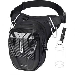 Eshow Sacoche de Jambe Moto Étanche, Sac de Jambe Capacité Extensible, Sac Banane Homme Femme avec Bande Réfléchissante, 1 Clip à Gourde, 2 Mousquetons pour Randonnée Pêche Noir (HomyFy, neuf)