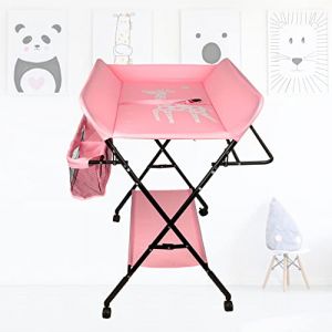 XUANYU Table a Langer Pliante Plan a Langer sans Baignoire Table &agrave; Langer Pliable avec Espace de Rangement R&eacute;glable en Hauteur 92/95/98 cm Jusqu'&agrave; 15 kg, Rose-noir A, 80&times;66&times;(92-98) cm (XUASHW, neuf)