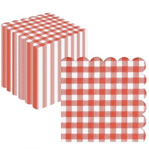 Uwiyo 100 Pi&egrave;ces Serviettes en Papier de F&ecirc;te, 3 Plis 25 x 25 cm Serviettes Bord Festonn&eacute; Serviette de Table Papier Serviette de Cocktail Jetables Papiere pour Mariage F&ecirc;te Anniversaire (Vichy Rouge) (JOFFY MOCO Store, neuf)