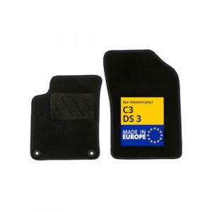 DBS - Tapis de Voiture sur Mesure - Adapt&eacute; &agrave; Votre Citroen/DS C3 / DS3 (11/2009-07/2019) - Antid&eacute;rapant : Clips de Fixations et Scratch - Tapis de Sol Avant 2 pi&egrave;ces - Moquette - Noir (Housses Auto DBS, neuf)