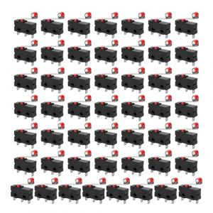 HAXIHA 50 Pcs Micro Interrupteur,250V 5A SPDT 1NO 1NC Micro Fin de Course Levier &agrave; Galet, 3 broches Mini Momentan&eacute;e Action Instantan&eacute;e Commutateurs（Rouge） (HuaSheng-CN, neuf)
