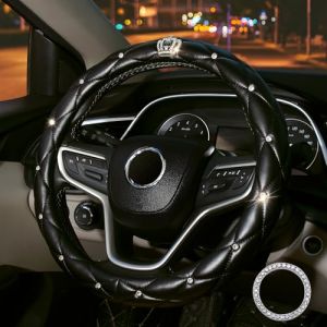 coofig Couvre Volant Voiture en Cuir PU Protege Volant Paillette Housse Volant avec Strass Protection Volant Voiture Auto Decoration Interieur pour Femmes (Noir) (Pahajim, neuf)