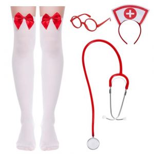 Accessoire de Costume D'infirmi&egrave;re Ensemble d'accessoires d'infirmi&egrave;re deguisement infirmi&egrave;re femme Halloween avec Serre-t&ecirc;te, St&eacute;thoscope, Jarreti&egrave;re et Lunettes, pour F&ecirc;te &agrave; th&egrave;me Carnaval (A) (yonglemei, neuf)
