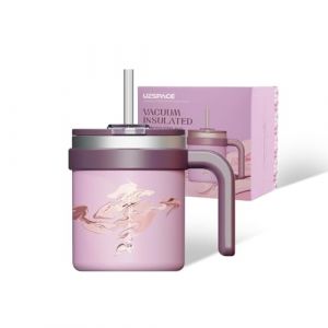UZSPACE Mug Isotherme avec Poign&eacute;e - Tasse a Cafe 500ml - Mug Thermos pour Caf&eacute; Chaud et Boissons Froides - Tasse &agrave; Caf&eacute; avec Motif Artistique et Paille, Violet (UZSPACE Official Store, neuf)
