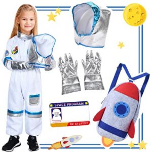 vamei Déguisement Astronaute Enfant avec Casque Astronaute Gants Sac à Dos Fusée Deguisement Halloween Carnaval Fête d'Anniversaire d'Astronaute Costume Cosplay pour Garçon Fille (S, 3-5 Ans) (vamei, neuf)