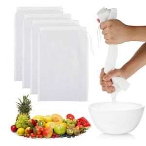 OQKAHIV Lot de 4 sacs à lait de noix réutilisables en nylon, passoire alimentaire de cuisine lavable, Filtre à café froid pour tamiser le jus de fruits, le lait d'amande, Pratiques et durables ! (OQKAHIV, neuf)
