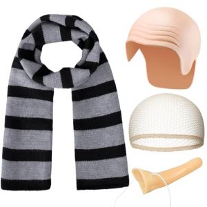 iZoeL Déguisement Chauves Costume Chauves Kits Deguisement Carnaval Cosplay Chauves Accessoires Costume Carnaval Costume Halloween, Chauve en Latex Foulard Rayé Long Nez pour Deguisement Homme Femme (CrushOnu, neuf)