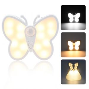 Surplex Lampe de Nuit avec D&eacute;tecteur de Mouvement Applique Murale, Portable Veilleuse Sans Fil Papillons Lampe Mural Dimmable Rechargeable USB pour Couloir Cuisine Escalier Armoire Chambre D'enfant (DecorBella-EU, neuf)