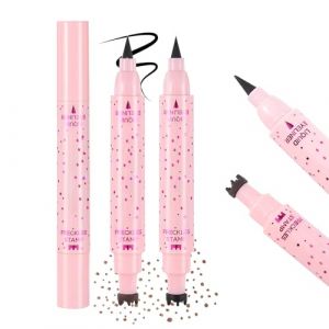 Prreal Lot de 2 stylos eyeliner Freckle 2 en 1 avec tampon Freckle et eye-liner liquide noir, waterproof, maquillage naturel réaliste Freckles Soft Sopt Pen Magic Fake Freckles, 01 marron clair + 02 (Prreal, neuf)