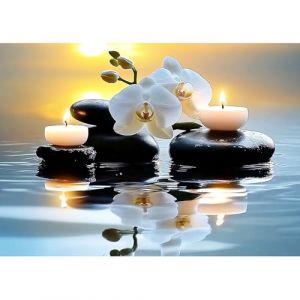 MXJSUA Fleurs d&rsquo;Orchid&eacute;e et Bougies Peinture Diamant Adulte, 5D Diamond Painting Complet, Diamant Strass Point de Croix Cristal Painting, Murale D&eacute;coration, 30x40 cm (MXJSUA, neuf)