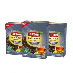 Lipton Earl Grey Orange P&eacute;ko&eacute; en Vrac 100 g -Th&eacute; Noir &agrave; la Bergamote, Feuilles Enti&egrave;res Premium, 100% Naturel - 3x100g (PENNGUIN-FR-CAMON, neuf)