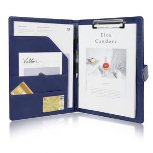 OFFCUP Porte Document A4, Portfolio en Cuir PU A4, Conférencier avec Fermoir Magnétique et Pochettes, Range Documents Porte Bloc avec Pince, Porte Bloc-notes pour Bureau Agenda Conférence (Bleu) (HOOCHE, neuf)
