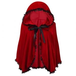 G&eacute;n&eacute;rique Cape Rouge Courte pour Femme Fille, Cape &Agrave; Capuche Rouge avec Dentelle 3D, Deguisement Halloween Carnaval No&euml;l Parties F&ecirc;te Adulte Cosplay (IHUAE, neuf)